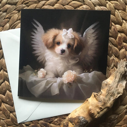 One of Flynn's 'Guardian Angel Dog' greeting card designs. Each card comes with an envelope. Detail.