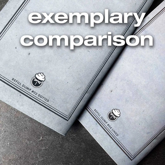 This image shows an exemplary comparison between a dotted and a lined edition of the Little Hunterman Big Dump Journal. Under normal conditions, the type and version of a journal is identified on the back cover.