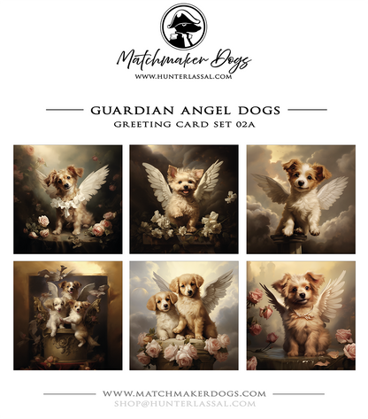 This product includes six different "Guardian Angel Dogs" greeting cards from the Matchmaker Dogs design set. Each card comes with a 16x16cm envelope.