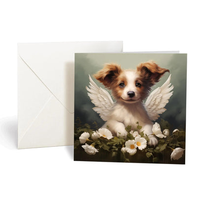 This product includes one A013 "Guardian Angel Dogs" greeting card from the Matchmaker Dogs design set. It includes a 16x16cm envelope.