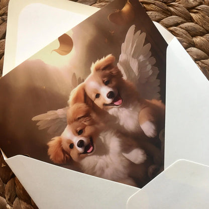 One of Flynn's 'Guardian Angel Dog' greeting card designs. Each card comes with an envelope.