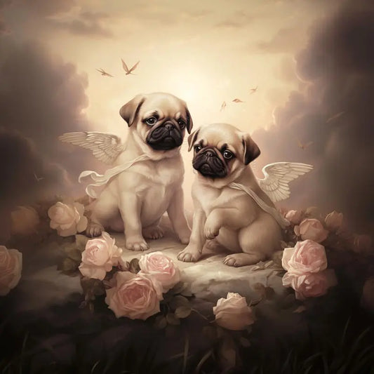 One of Flynn's 'Guardian Angel Dog' greeting card designs. Each card comes with an envelope. Detail.