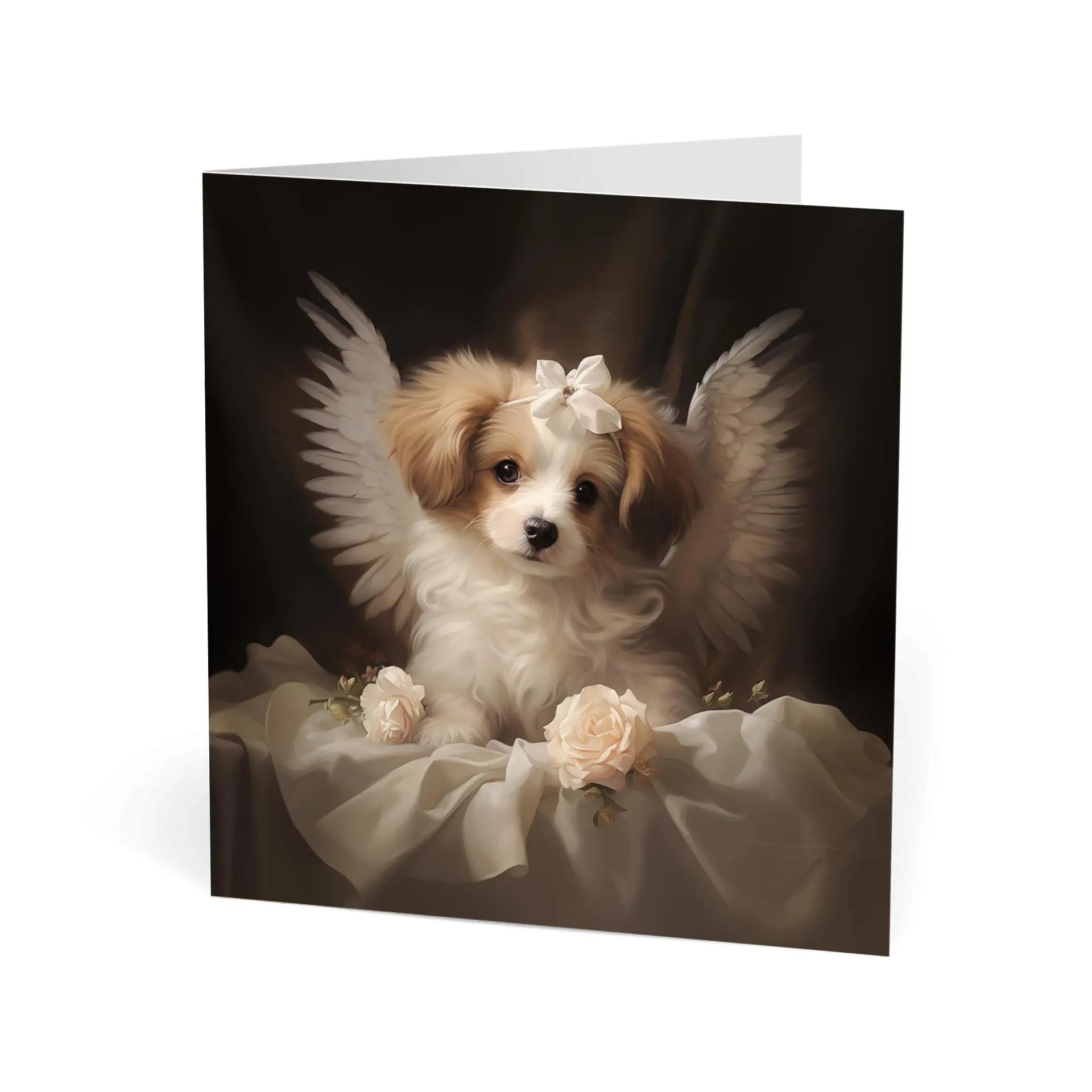 One of Flynn's 'Guardian Angel Dog' greeting card designs. Each card comes with an envelope. Detail.