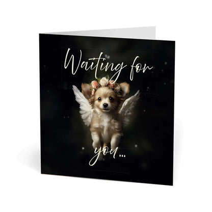 Product photo of one of Flynn's Matchmaker Dog greeting cards, half open, on a white background