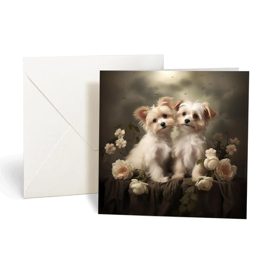 One of Flynn's 'Matchmaker Dog' greeting card designs. Each card comes with an envelope. Detail.