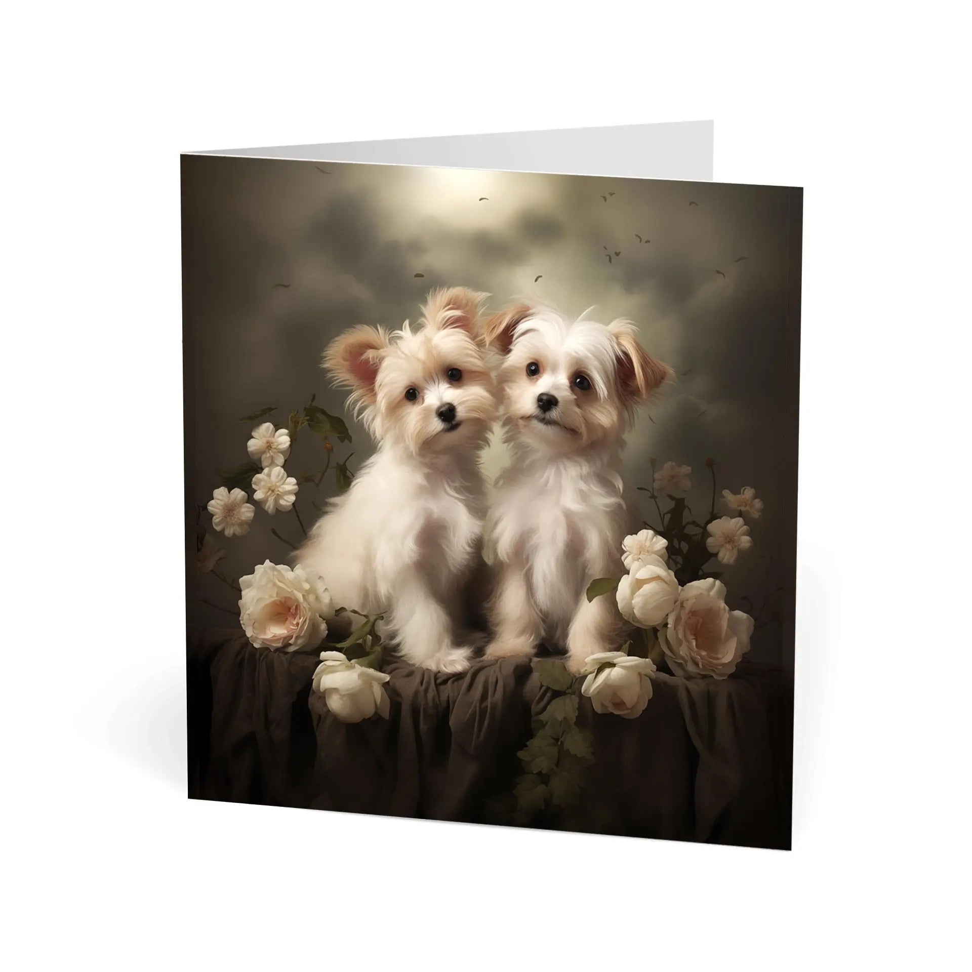 One of Flynn's 'Matchmaker Dog' greeting card designs. Each card comes with an envelope. Detail.