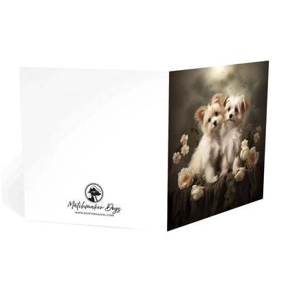 One of Flynn's 'Matchmaker Dog' greeting card designs. Each card comes with an envelope. Detail.