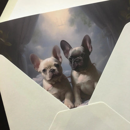 One of Flynn's 'Matchmaker Dog' greeting card designs. Each card comes with an envelope. Detail.