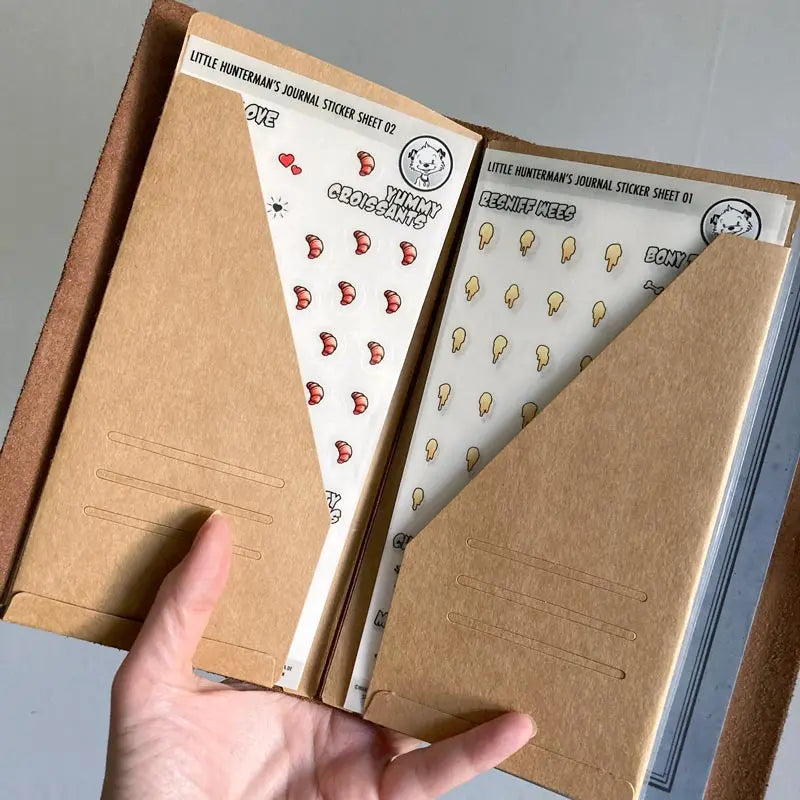 The sticker sheets are sized to not only fit into the journals, but also into most of the sleeves that you can get with the refillable covers that fit the journals.