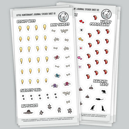 Hunterman's Journal Companion Sticker Sheets 01+02 | Mixed Pack of 10 Sheets, 5 per Design