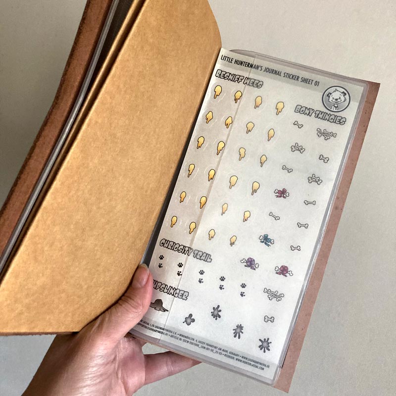 The sticker sheets are sized to not only fit into the journals, but also into most of the sleeves that you can get with the refillable covers that fit the journals.