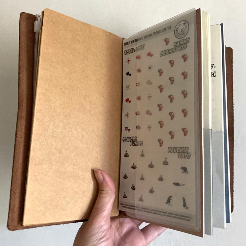 The sticker sheets are sized to not only fit into the journals, but also into most of the sleeves that you can get with the refillable covers that fit the journals.
