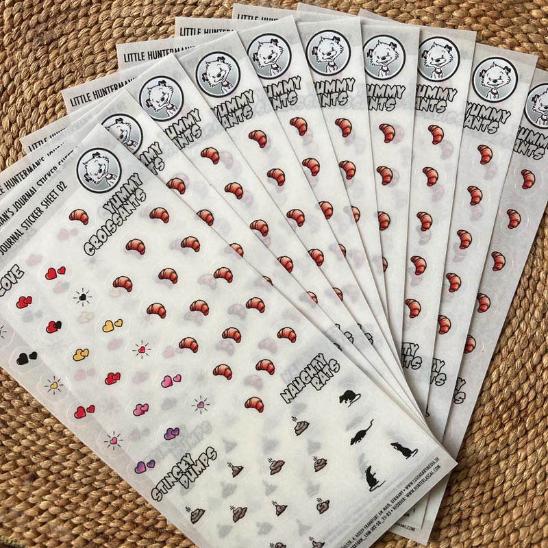 10 Little Hunterman Journal Sticker sheets 02, lying on a table