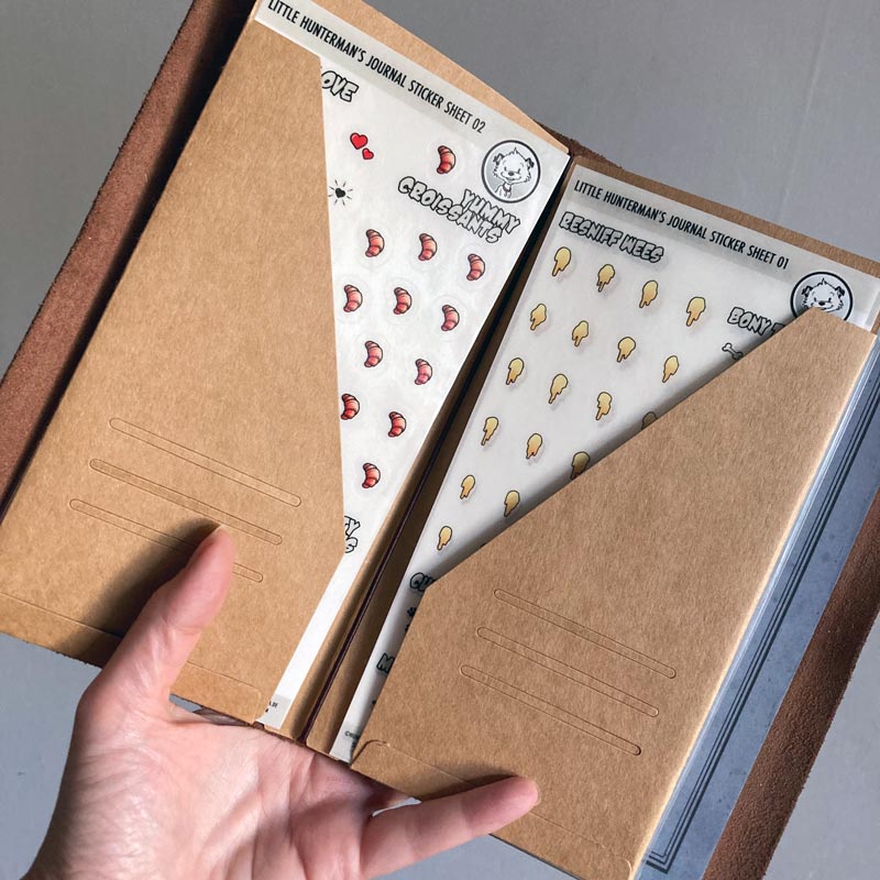 The sticker sheets are sized to not only fit into the journals, but also into most of the sleeves that you can get with the refillable covers that fit the journals.