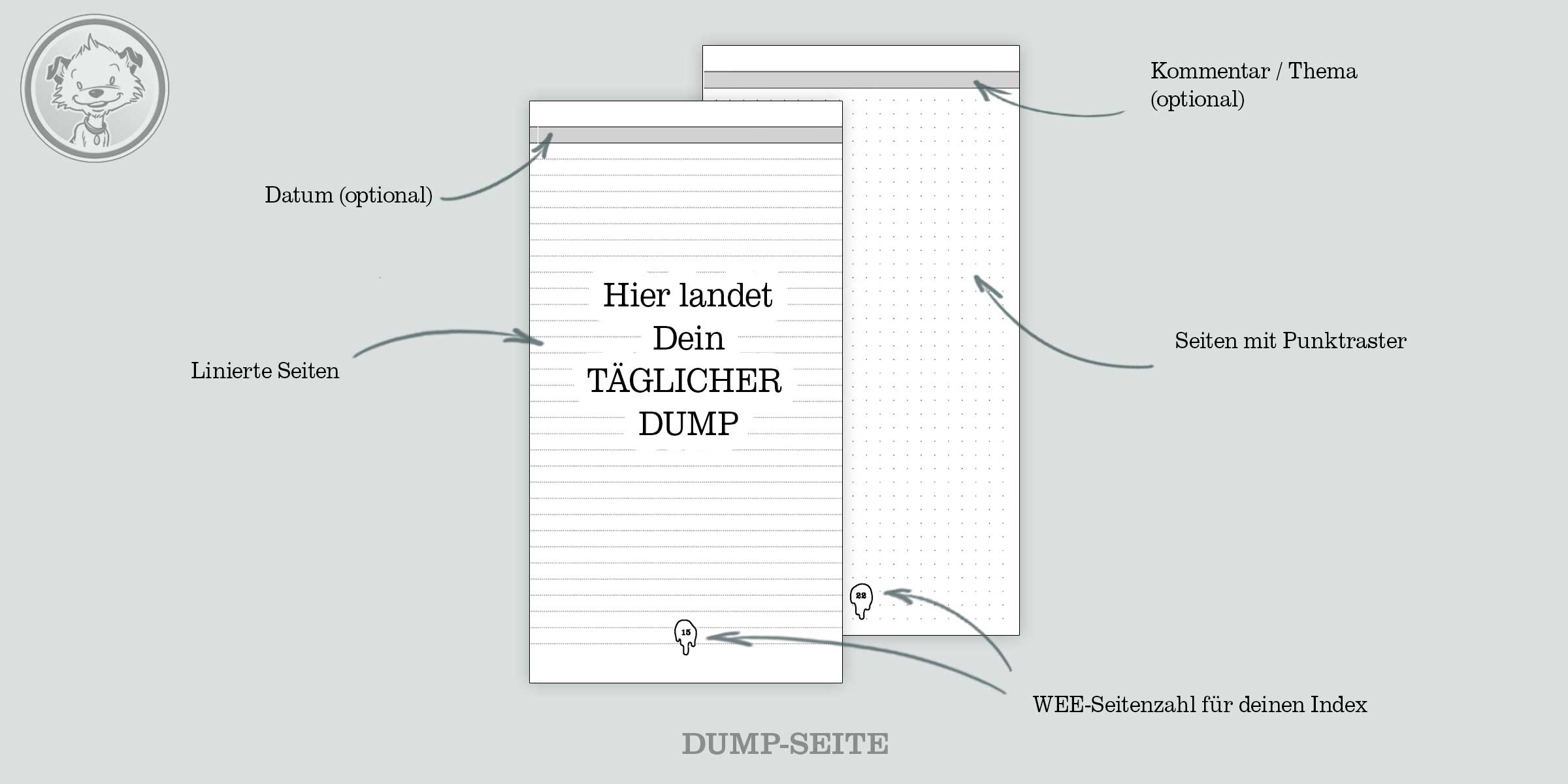 Little Hunterman's Big DUMP Journal_slider - Seiten mit LInien und Punktraster für die täglichen DUMPS
