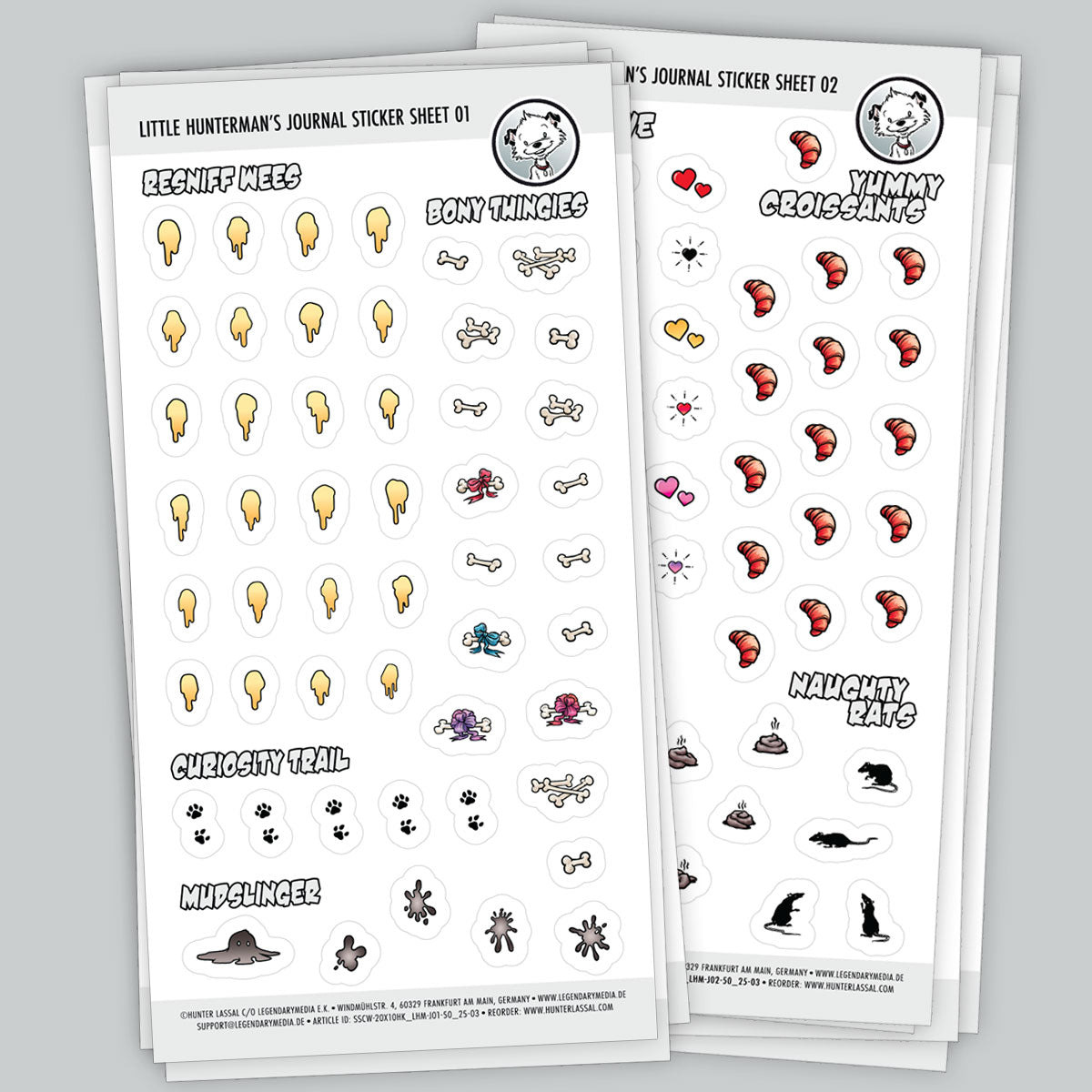 Hunterman's Journal Companion Sticker Sheets 01+02 | Mixed Pack of 10 Sheets, 5 per Design