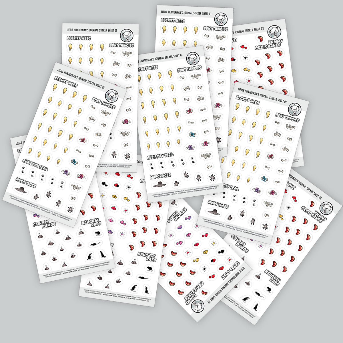 Hunterman's Journal Companion Sticker Sheets 01+02 | Mixed Pack of 10 Sheets, 5 per Design