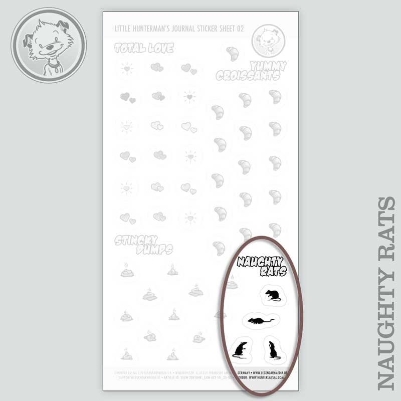 Little Hunterman's Quick Wee and Big Dump Journal Companion Sticker Sheets 01+02 with a highlight on the Naughty Rat stickers