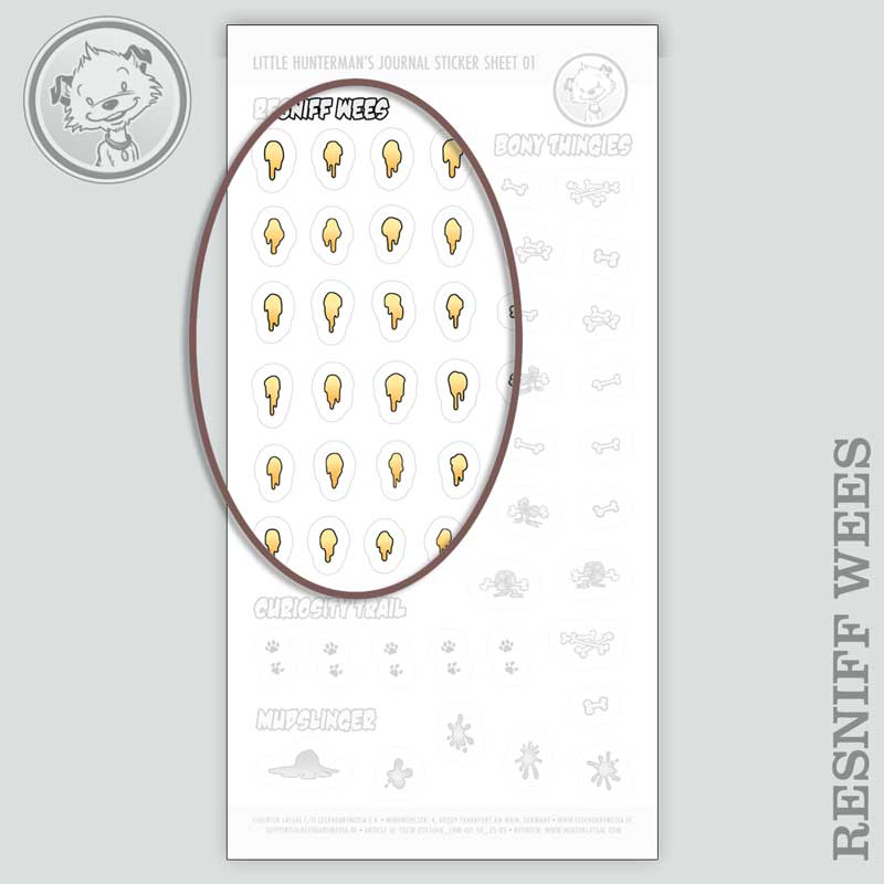 Little Hunterman's Quick Wee and Big Dump Journal Companion Sticker Sheets 01+02 with a highlight on the Resniff Wee stickers