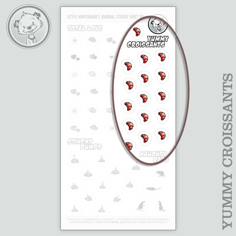 Little Hunterman's Quick Wee and Big Dump Journal Companion Sticker Sheets 01+02 with a highlight on the Yummy Croissants stickers