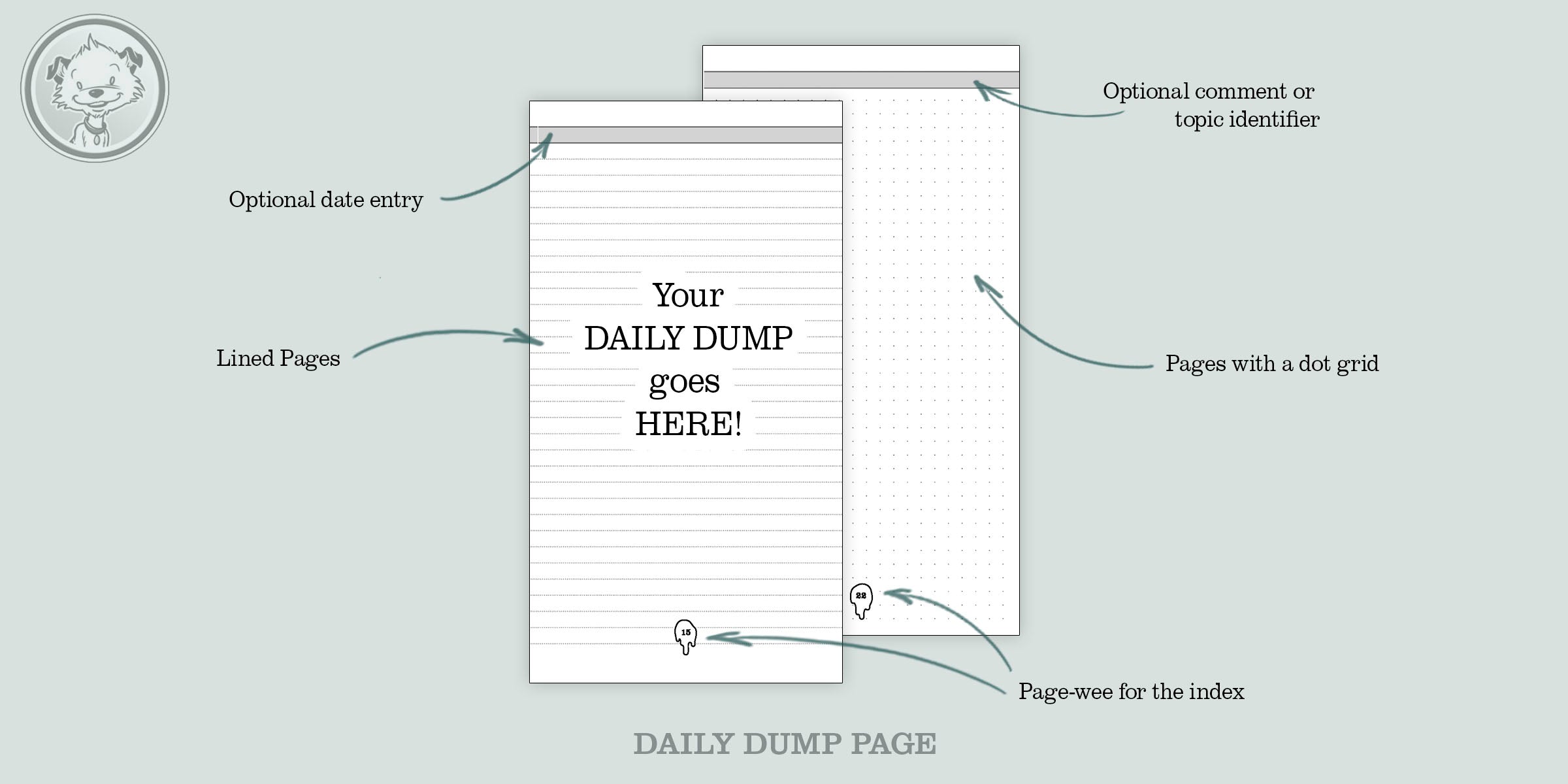 Little Hunterman's Big DUMP Journal_slider - lined and dotted pages for daily DUMPS