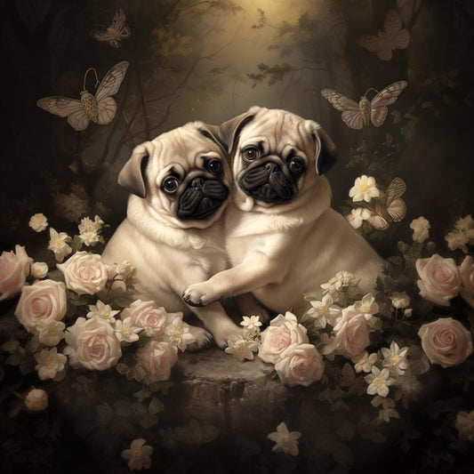 One of Flynn's 'Matchmaker Dog' greeting card designs. Each card comes with an envelope. Detail.