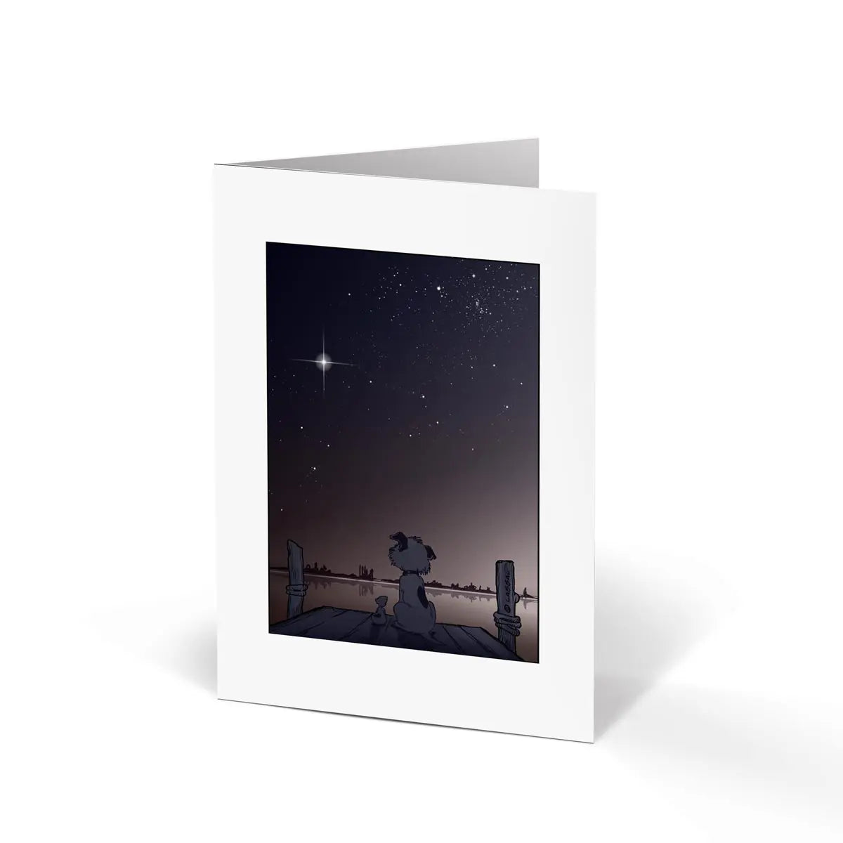 Whenever Little Hunterman mourns the loss of a loved one it hurts quite badly. Yet, in the process, whenever he manages to look up, he finds comfort in the bright light of a new and beautiful "Mourning Star" (A6 greeting card, standing, closed)