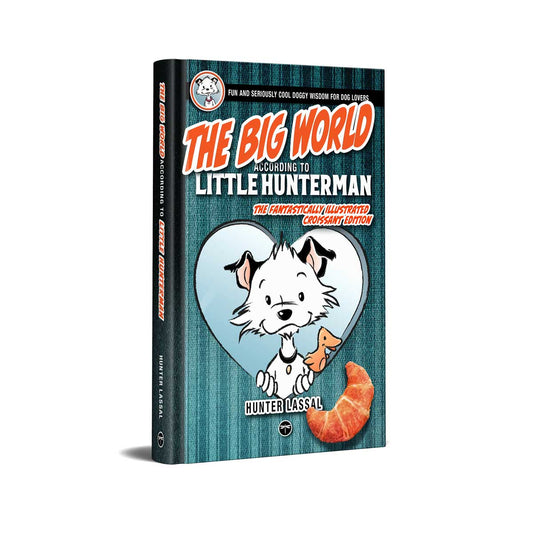 The discontinued 8x5 inches standard hardcover edition of "The Big World According to Little Hunterman"was the first edition sold in bookstores. It comes with black and white illustrations on creme colored paper, head- and tailbands, a white ribbon and a rounded spine.
