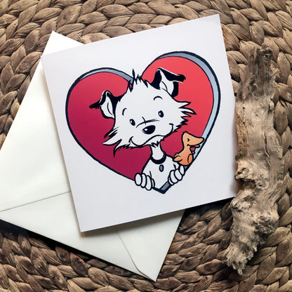 Little Hunterman So Totally Loves You:  Greeting Card Design Card Set #LHM001 - folded card with envelope on table