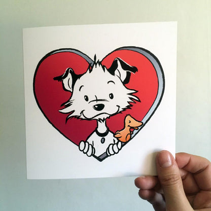 Little Hunterman So Totally Loves You:  Greeting Card Design Card Set #LHM001 - hand holding folded card 