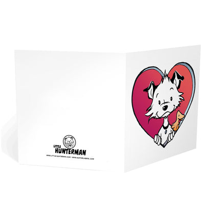 Little Hunterman So Totally Loves You:  Greeting Card Design Card Set #LHM001 - folded card: front and back
