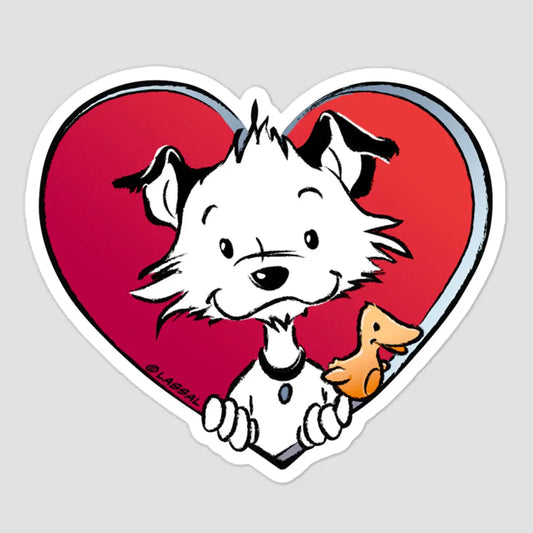 A close look on Little Hunterman's "Sticky Doggie Love" sticker.